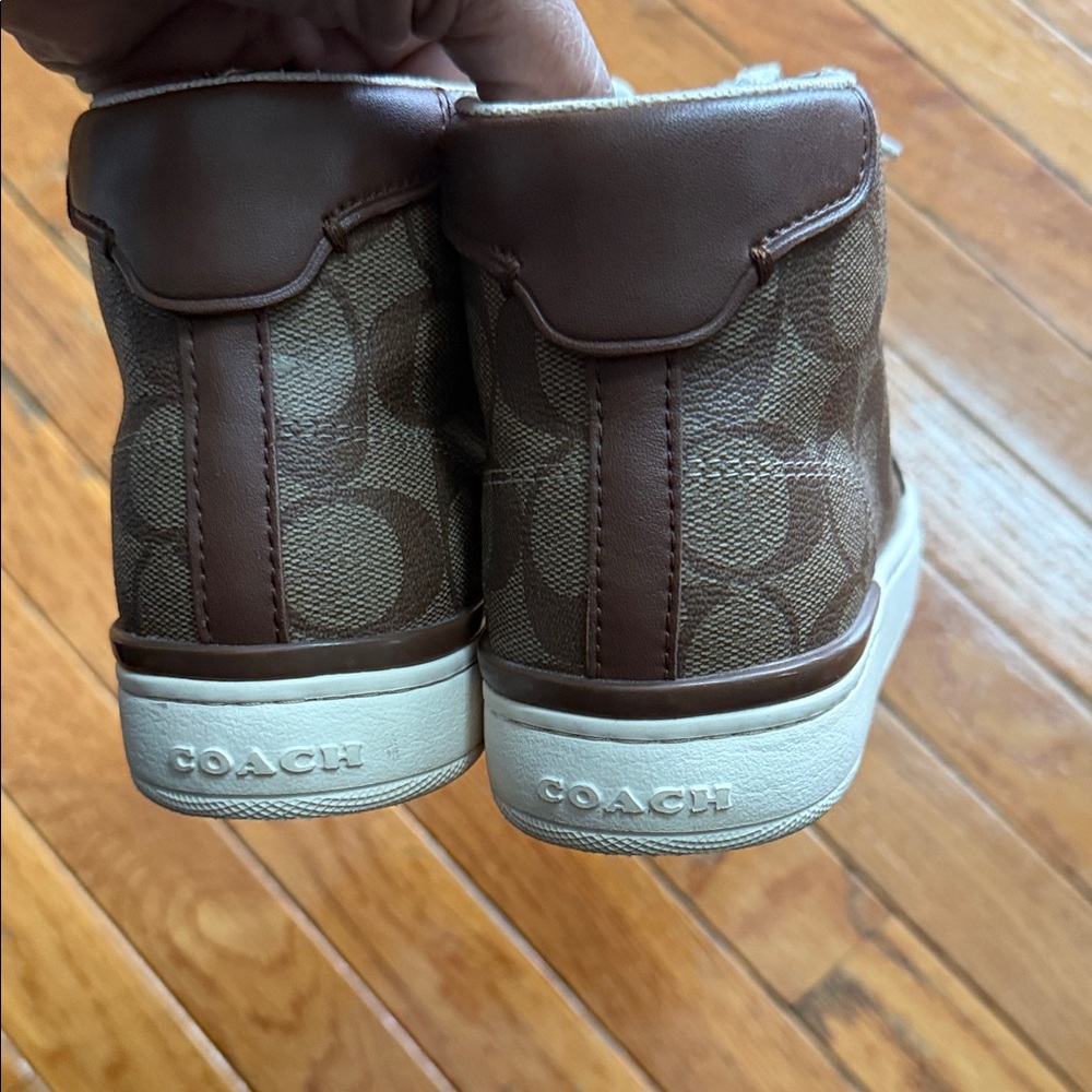 Coach Brown and White High-Top Sneakers - Picture 4 of 8